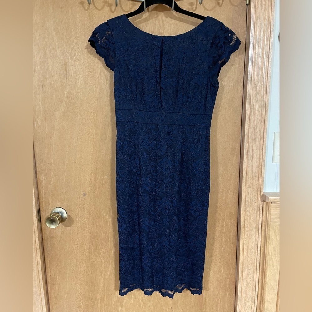 CALVIN KLEIN-lace overlay navy dress